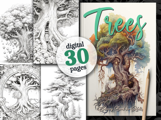 Trees Coloring Book Grayscale (Digital) - Monsoon Publishing USA