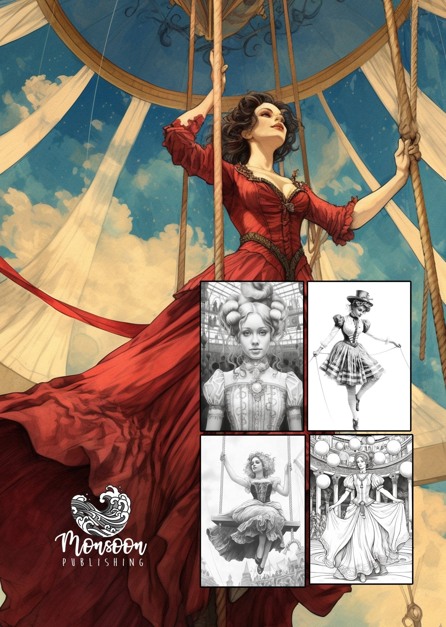 Victorian Circus Coloring Book Grayscale (Digital) - Monsoon Publishing USA