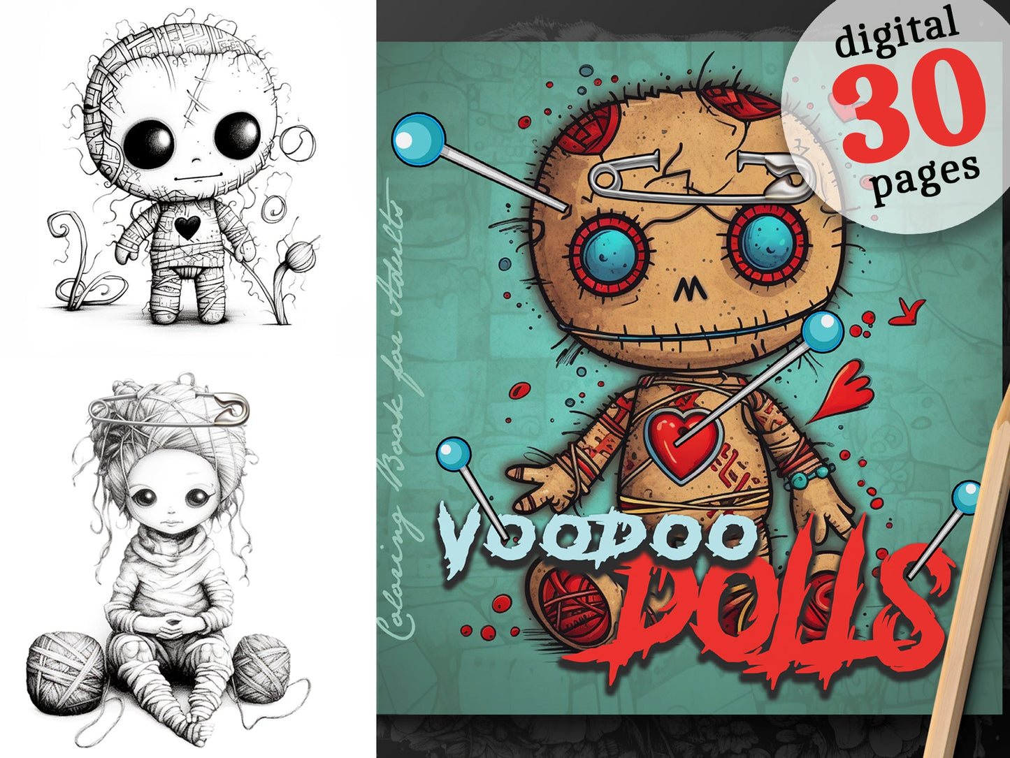 Voodoo Dolls Grayscale Coloring Book (Digital) - Monsoon Publishing USA