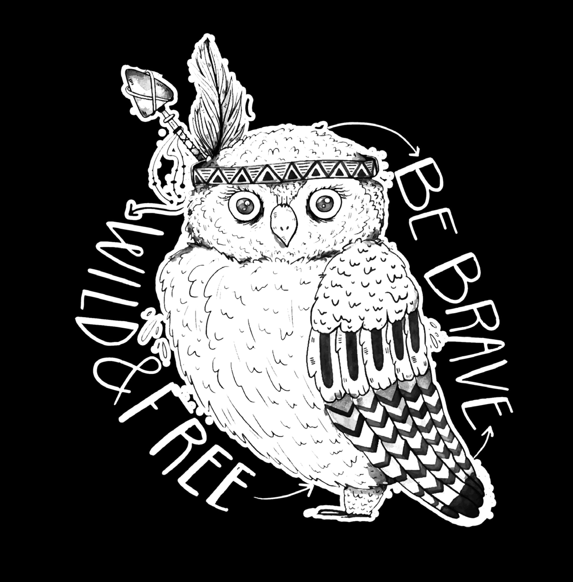 boho owl coloring book black background