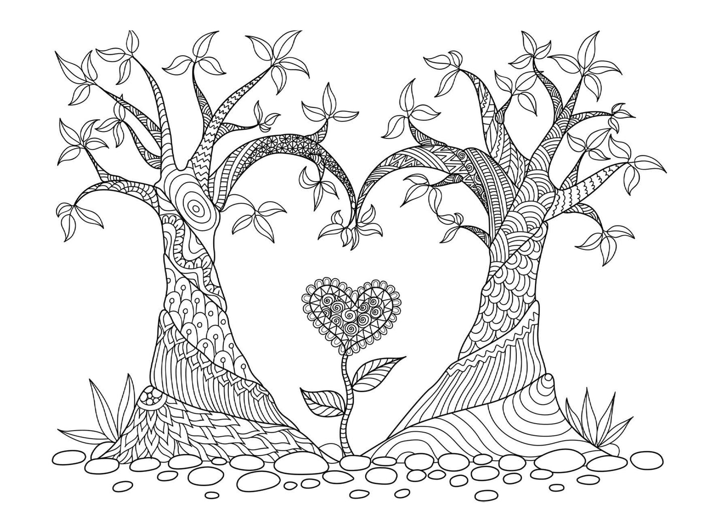 heartshaped tree coloring book for adults